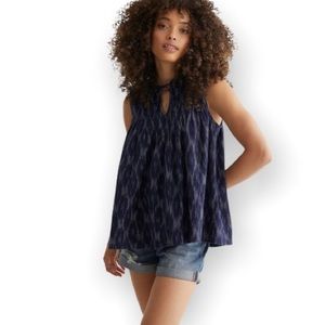 Lucky Brand NWT 7W46112 Sleeveless Tie Front Womens Top Oversize Blouse Navy XL